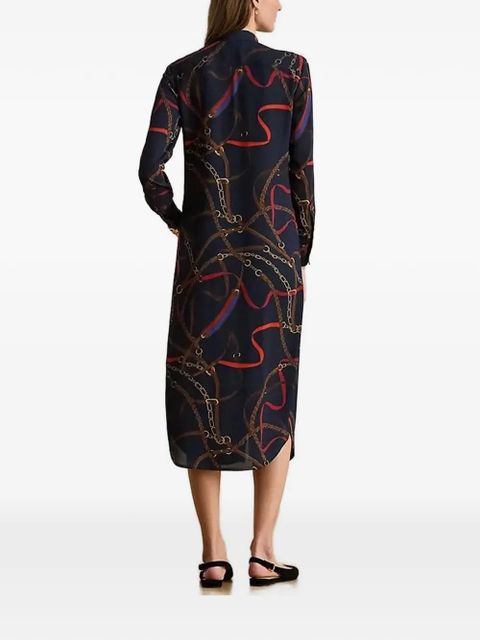 Lauren Ralph Lauren chain print tie neck midi dress - Blue