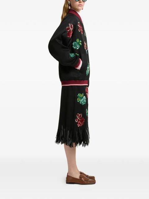 Marni sequin flower fringe skirt - Black