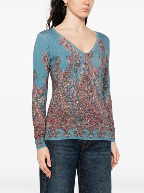 ETRO paisley-print V-neck top - Blue