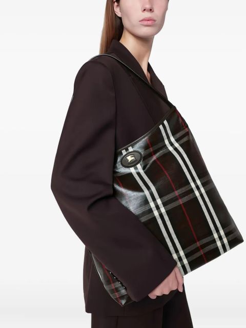 Burberry logo-patch checked shoulder bag - Brown