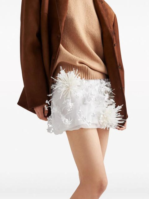 Prada embroidered organza miniskirt - White