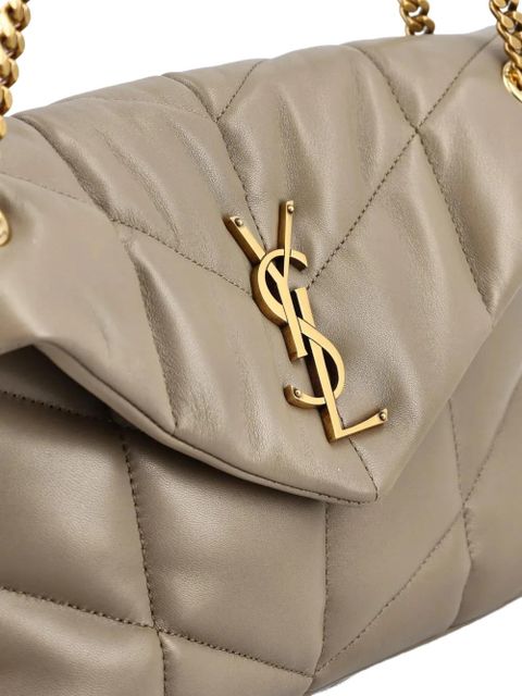 Saint Laurent small quilted logo-plaque shoulder bag - Neutrals