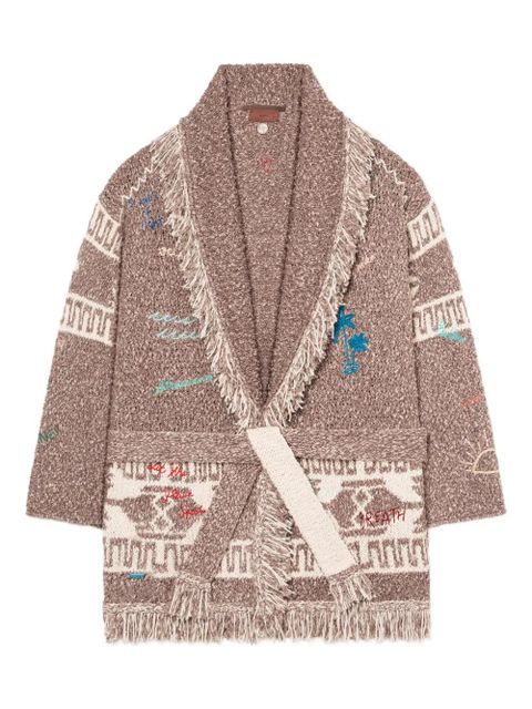 Alanui Written By The Ocean fringed patterned cardi-coat - Brown - zdjęcie produktu nr 1
