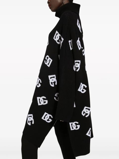 Dolce & Gabbana logo-jacquard roll-neck poncho - Black