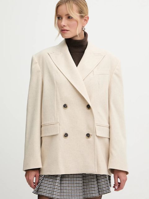 MAX&Co. marynarka z dodatkiem wełny kolor beżowy oversize melanżowa 2526086074200 - zdjęcie produktu nr 1
