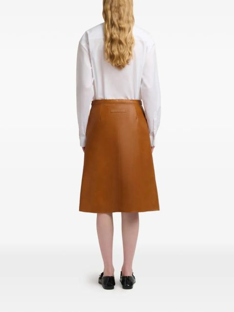 Marni floral intarsia leather skirt - Brown