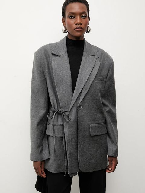 Answear.LAB marynarka z domieszką wełny kolor szary jednorzędowa gładka