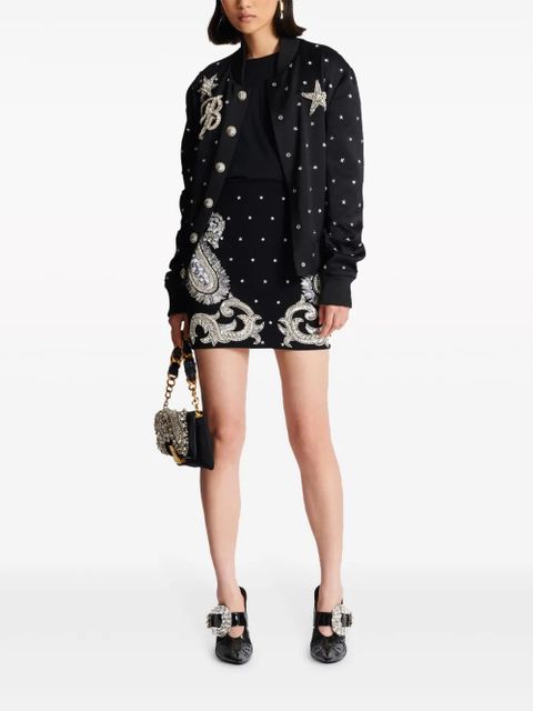 Balmain paisley-embroidered miniskirt - Black