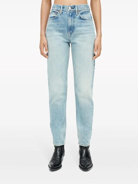 RE/DONE logo-patch tapered jeans - Blue