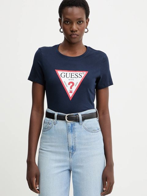 Guess t-shirt bawełniany damski kolor granatowy W1YI1B I3Z14