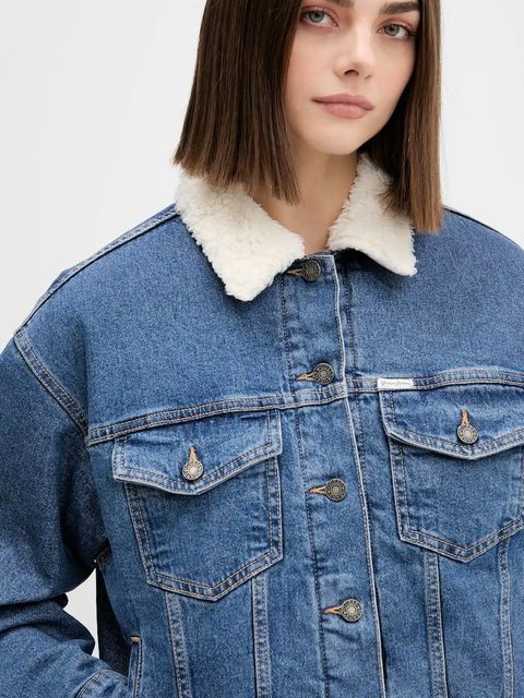 Guess Jeans kurtka jeansowa kolor niebieski przejściowa oversize W4BN64 D5CC3