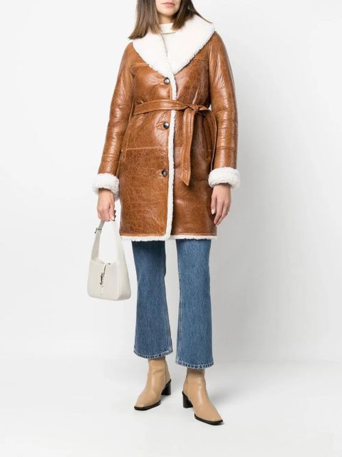 Yves Salomon belted-waist lambskin coat - Brown