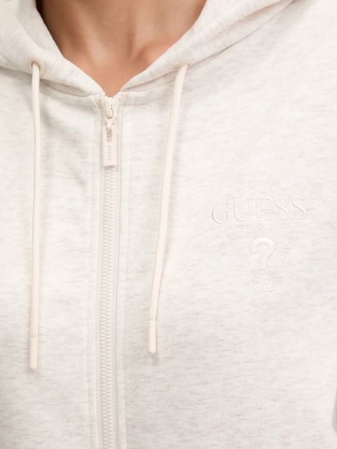 Guess bluza ROBERTA damska kolor beżowy z kapturem z aplikacją V5RQ20 KC3D2