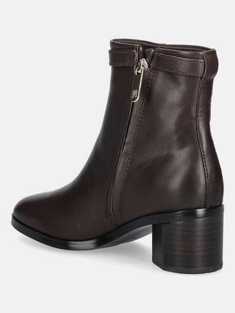 Tommy Hilfiger botki skórzane TH BUCKLE RIDING MID HEEL BOOTIE damskie kolor brązowy na słupku FW0FW08859 - zdjęcie produktu nr 2