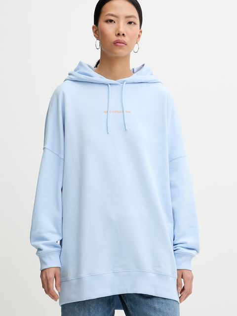 Marc O'Polo bluza bawełniana damska kolor niebieski z kapturem gładka 5000009351