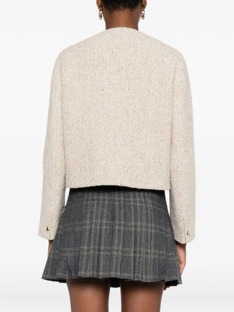 Maje buttoned-up cropped tweed jacket - Neutrals
