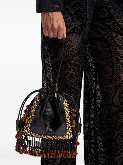 ETRO Kalispera fringing leather small shoulder bag - Black