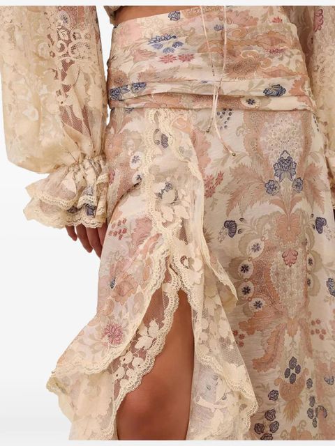 ZIMMERMANN Rebellion floral-print lace maxi skirt - Neutrals