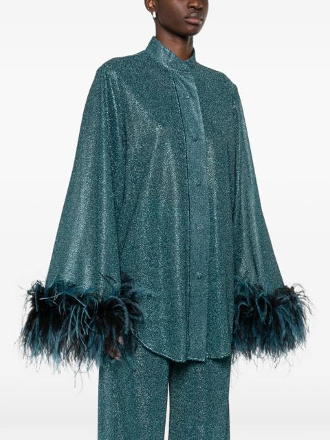 Oséree Lumiere PLumage feather-trim shirt - Green