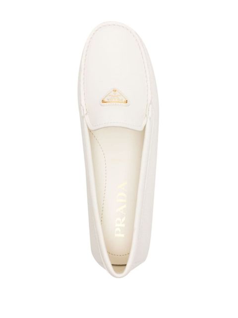 Prada logo-plaque leather loafers - White