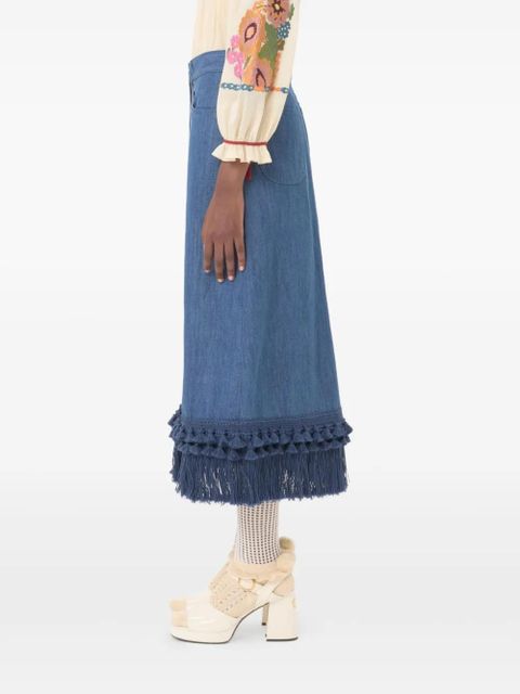 Valentino Garavani frayed-hem skirt - Blue