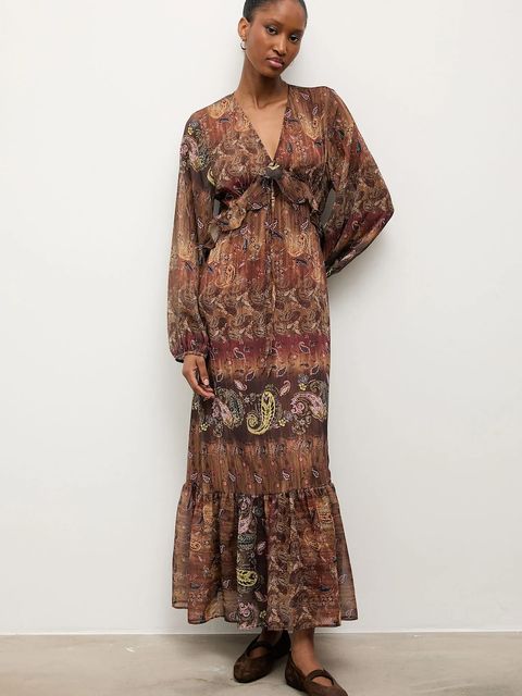 Answear.LAB sukienka kolor brązowy maxi rozkloszowana