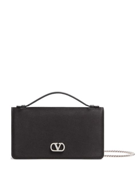 Valentino Garavani Vlogo Signature chain wallet in satin with jewel logo - Black - zdjęcie produktu nr 1