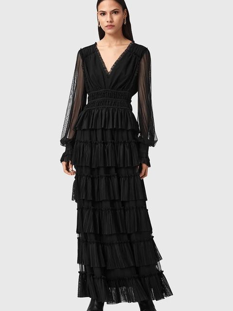 AllSaints sukienka XANTARA kolor czarny maxi rozkloszowana W029DD - zdjęcie produktu nr 1