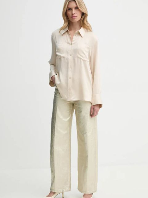 Gestuz koszula jedwabna kolor beżowy regular z kołnierzykiem klasycznym 10909853