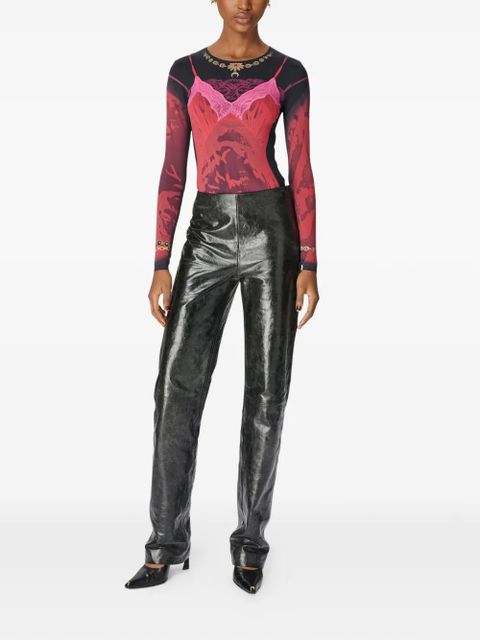 Marine Serre printed crew-neck long-sleeved T-shirt - Red