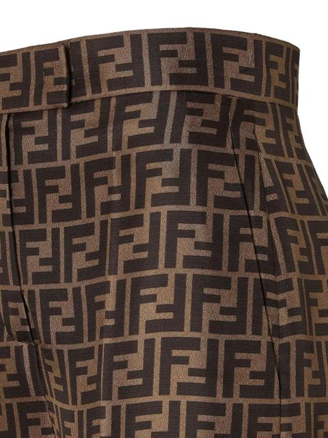 FENDI FF-monogram pleated silk trousers - Brown