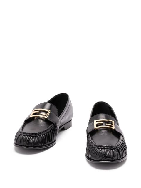FENDI logo-detail leather loafers - Black