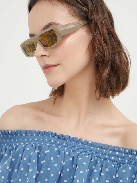 Emporio Armani okulary przeciwsłoneczne damskie kolor beżowy - zdjęcie produktu nr 1