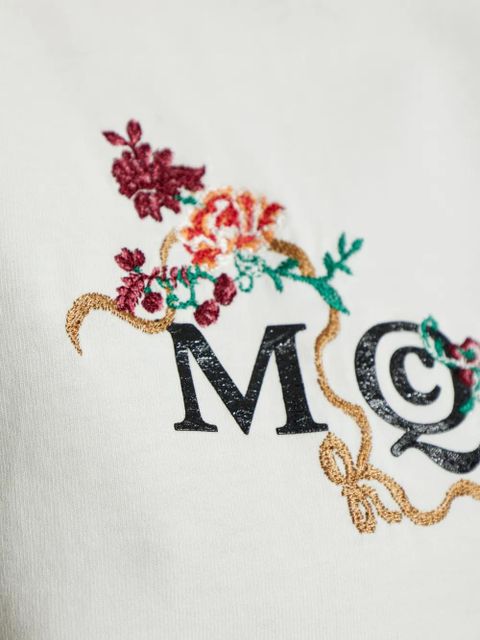 Alexander McQueen floral-embroidered logo T-shirt - White