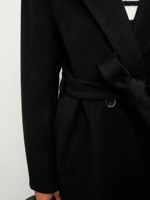 Answear.LAB płaszcz wełniany kolor czarny przejściowy dwurzędowy