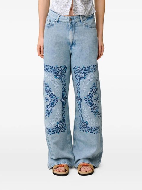 Claudie Pierlot embroidered wide-leg jeans - Blue