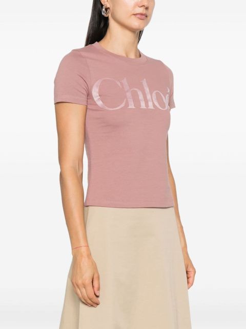 Chloé flocked-logo T-shirt - Pink