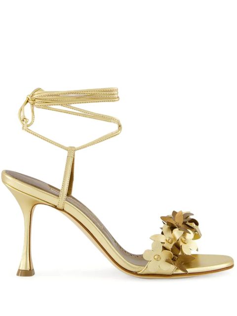 Manolo Blahnik flower-embellished high-heel sandals - Gold - zdjęcie produktu nr 1