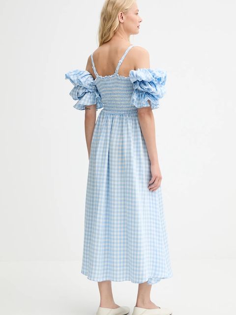 The Sleeper sukienka lniana kolor niebieski midi rozkloszowana ALDR01G027N - zdjęcie produktu nr 2