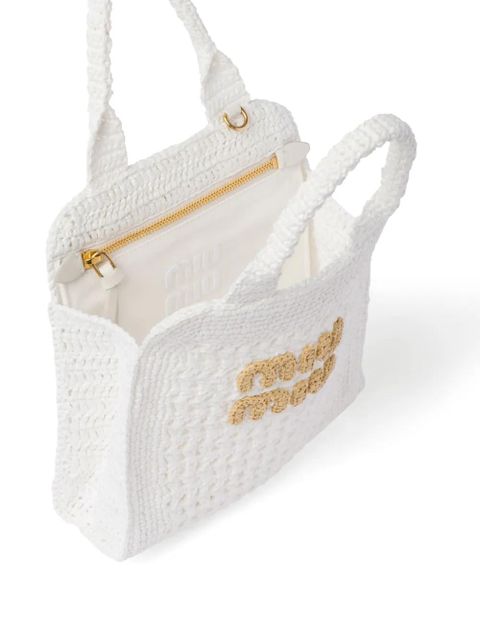 Miu Miu crochet raffia tote bag - White