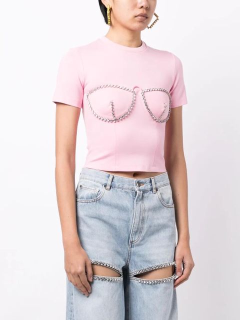 AREA crystal-embellished bustier-cup T-shirt - Pink
