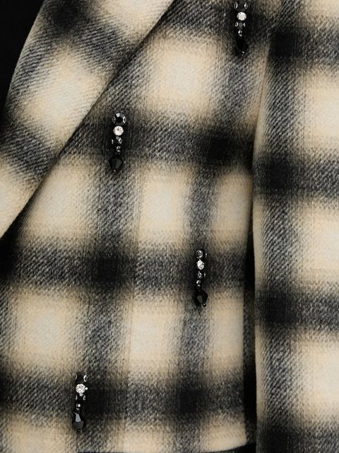 Liu Jo marynarka z domieszką wełny kolor beżowy dwurzędowa wzorzysta MF5193 T079A