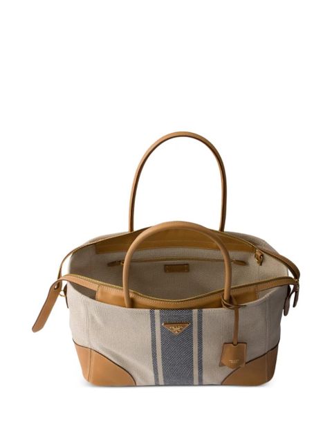 Prada large canvas and leather shopping bag - Neutrals