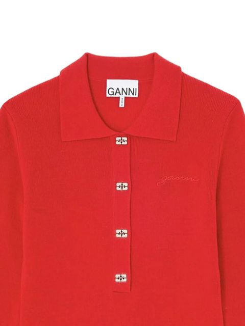 GANNI logo-button long-sleeve polo shirt - Red - zdjęcie produktu nr 2