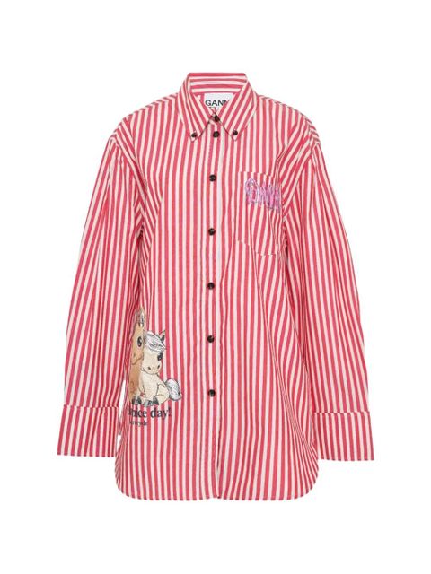 GANNI striped cotton shirt - Red - zdjęcie produktu nr 1
