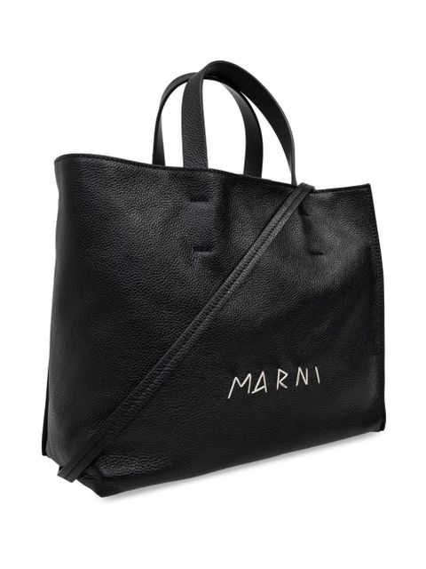 Marni logo-print leather tote bag - Black