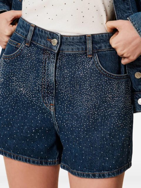 TWINSET rhinestone-detail denim shorts - Blue