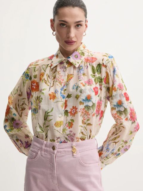 Luisa Spagnoli koszula damska kolor beżowy regular z kołnierzykiem klasycznym 541819