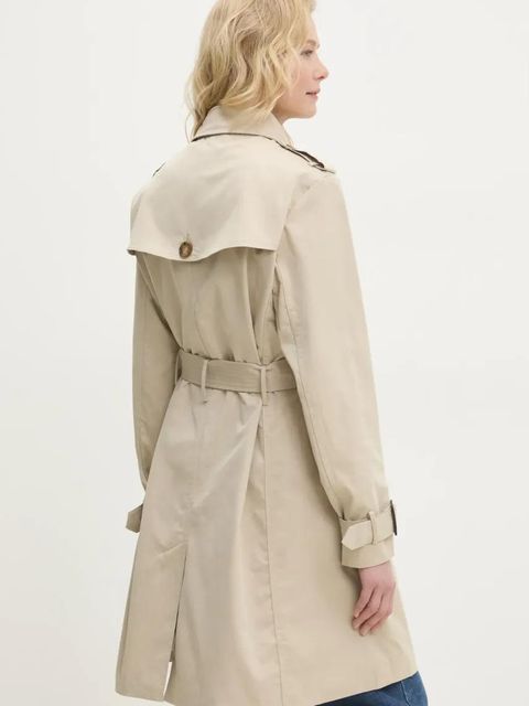 Answear.LAB trencz damski kolor beżowy przejściowy dwurzędowy