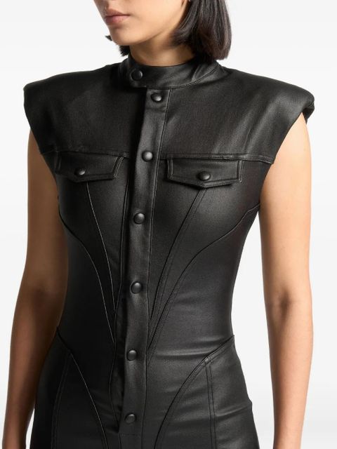 Manière De Voir Annette wax-coated denim jumpsuit - Black